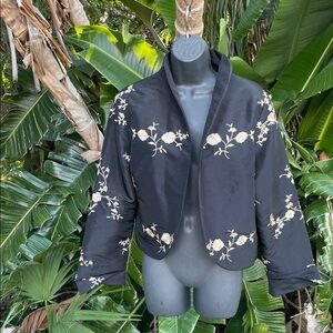 Floral embroidered silk cropped vintage jacket